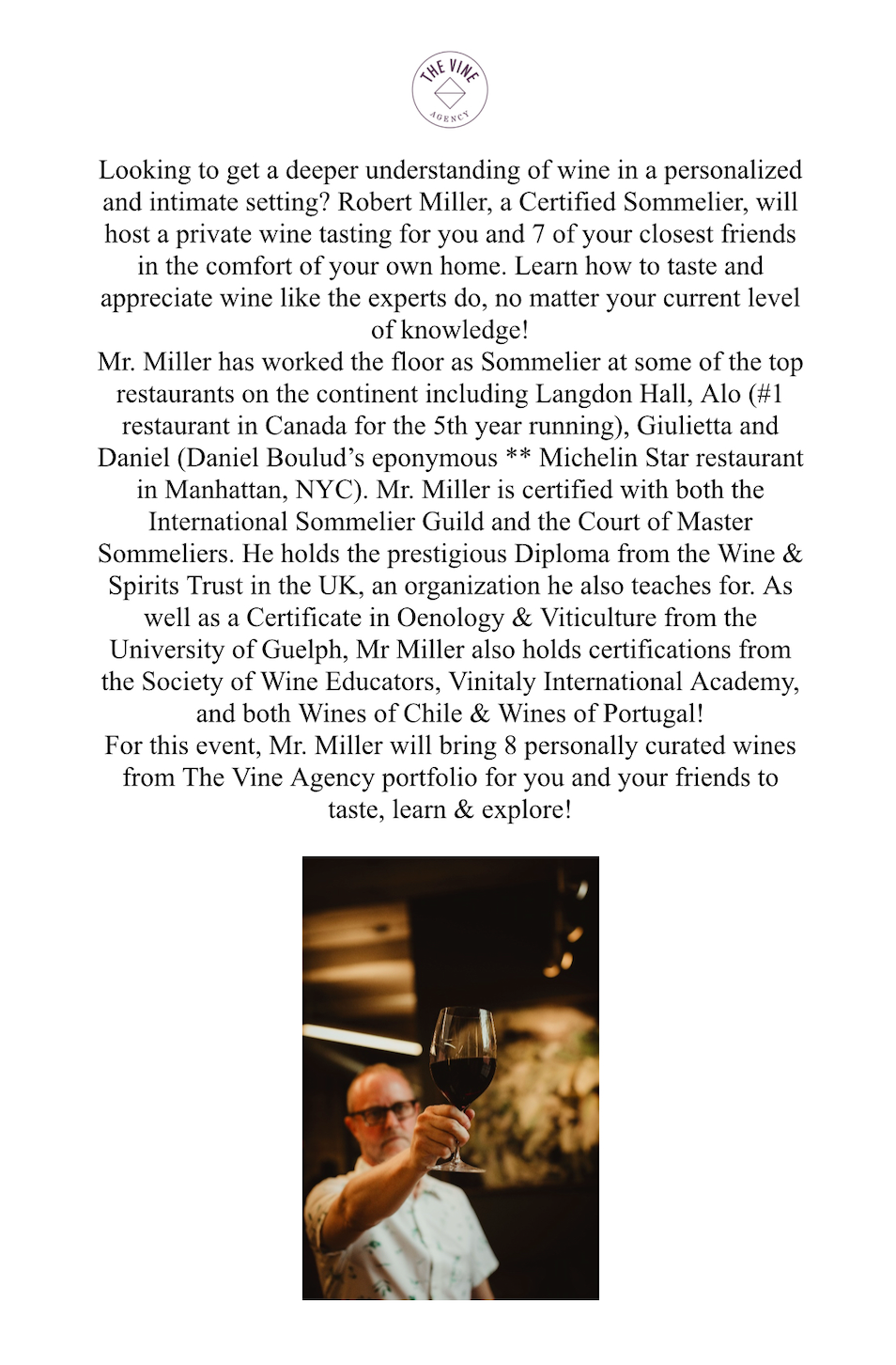 Private In-Home Wine Tasting with Certified Sommelier Robert Miller